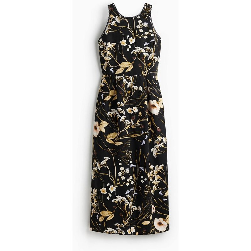 H&M - Šaty z lněné směsi - Černá/Květy