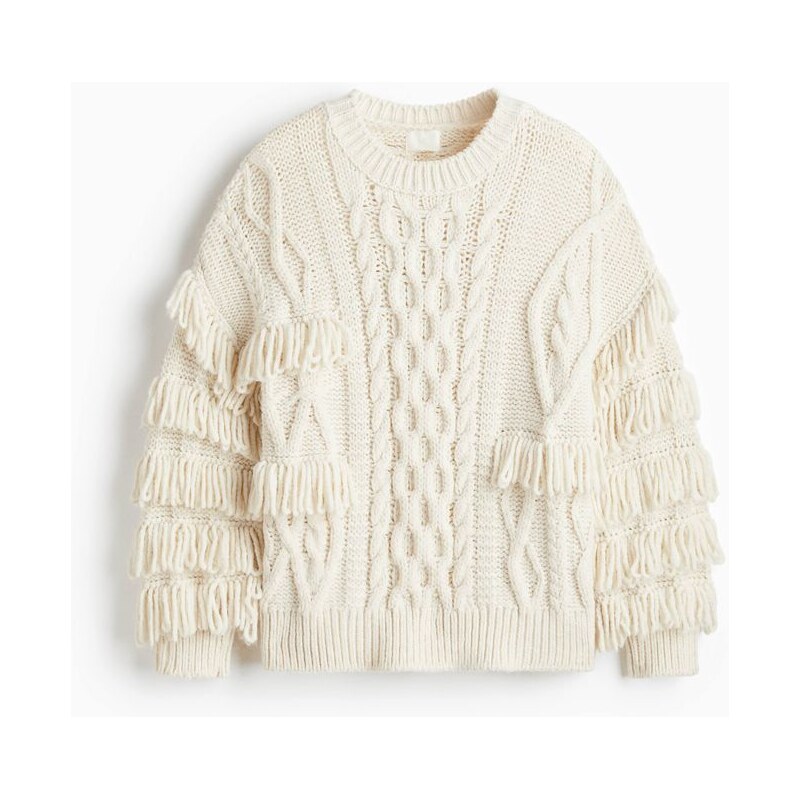 H&M - Svetrs třásněmi - béžová 108304954