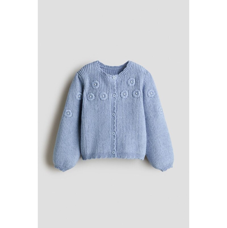H&M - Pletený propínací svetrs výšivkou - modrá 109352862