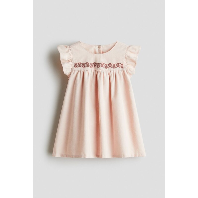 H&M - Manšestrové šatys křížkovou výšivkou - Světle Růžová