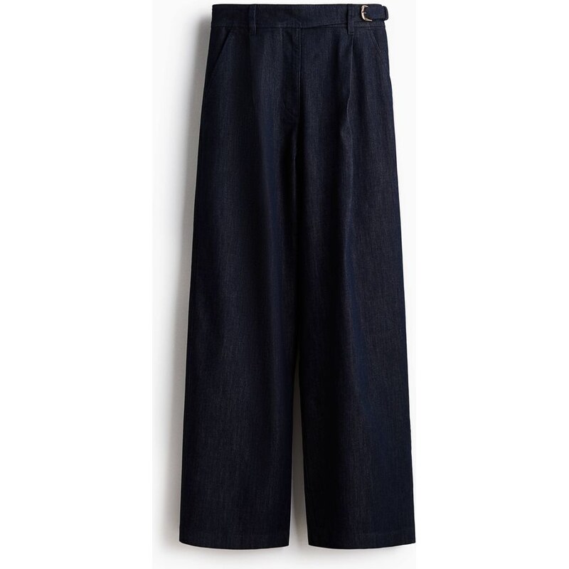 H&M - Wide High Jeans - Tmavý Denim Blue