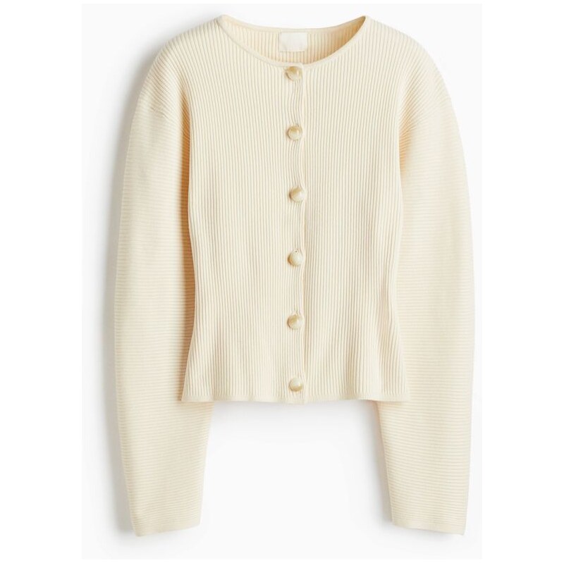 H&M - Propínací svetr z žebrovaného úpletu - Krémová