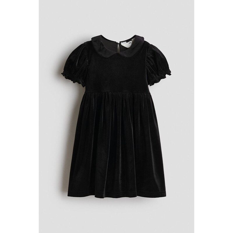 H&M - Sametové šatys límečkem - Černá