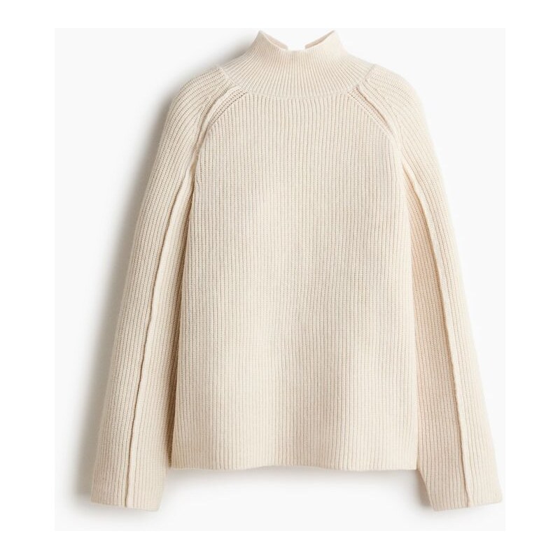 H&M - Svetr z žebrovaného úpletus vysokým límcem - Světle Béžová