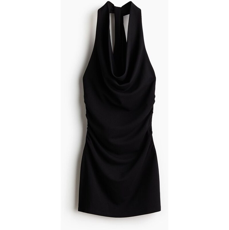 H&M - Řasené šaty halterneck - Černá