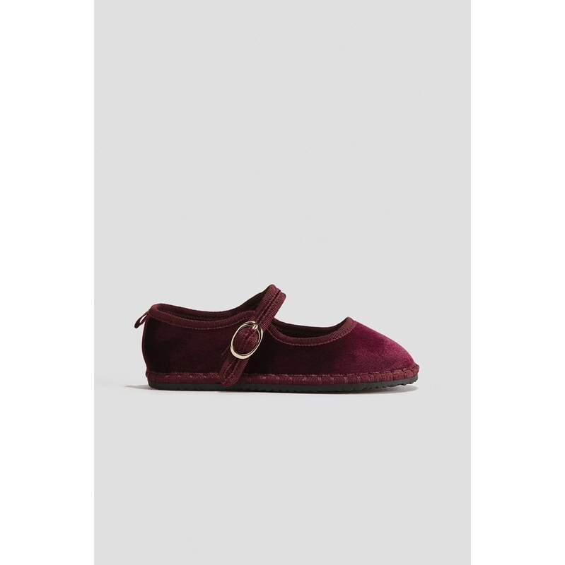 H&M - Velurové balerínky - červená 110991607