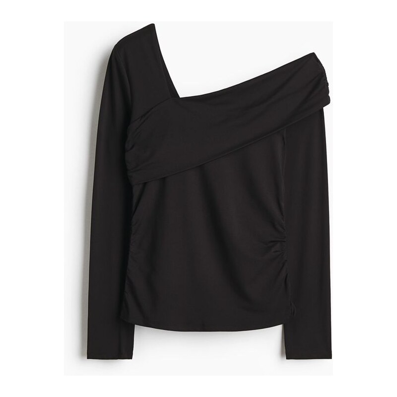 H&M - Řasený top odhalující rameno - Černá