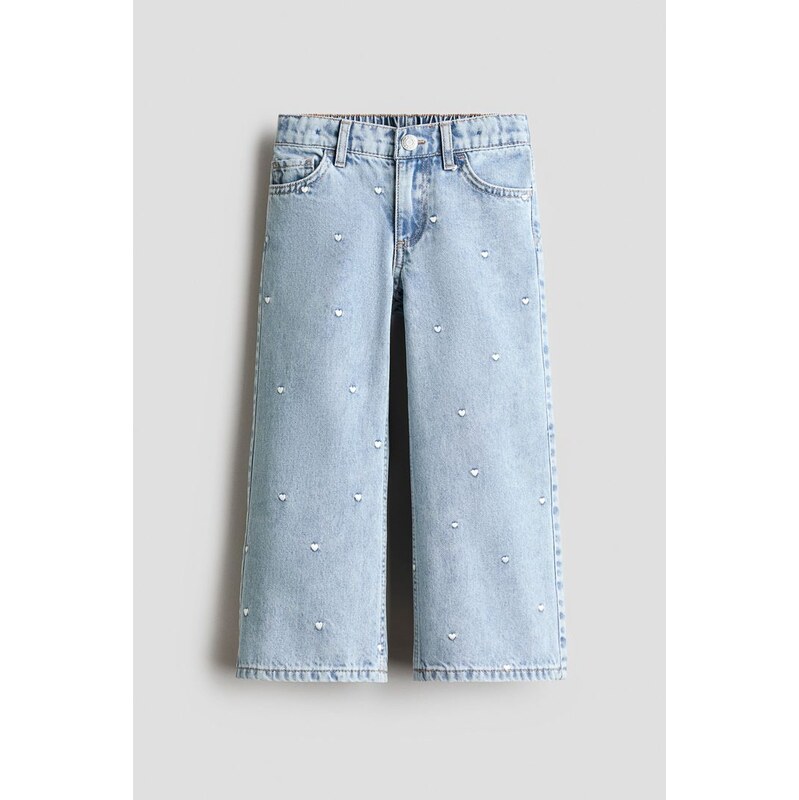 H&M - Džíny Wide Legs motivem - Světlý Denim Blue/Srdíčka