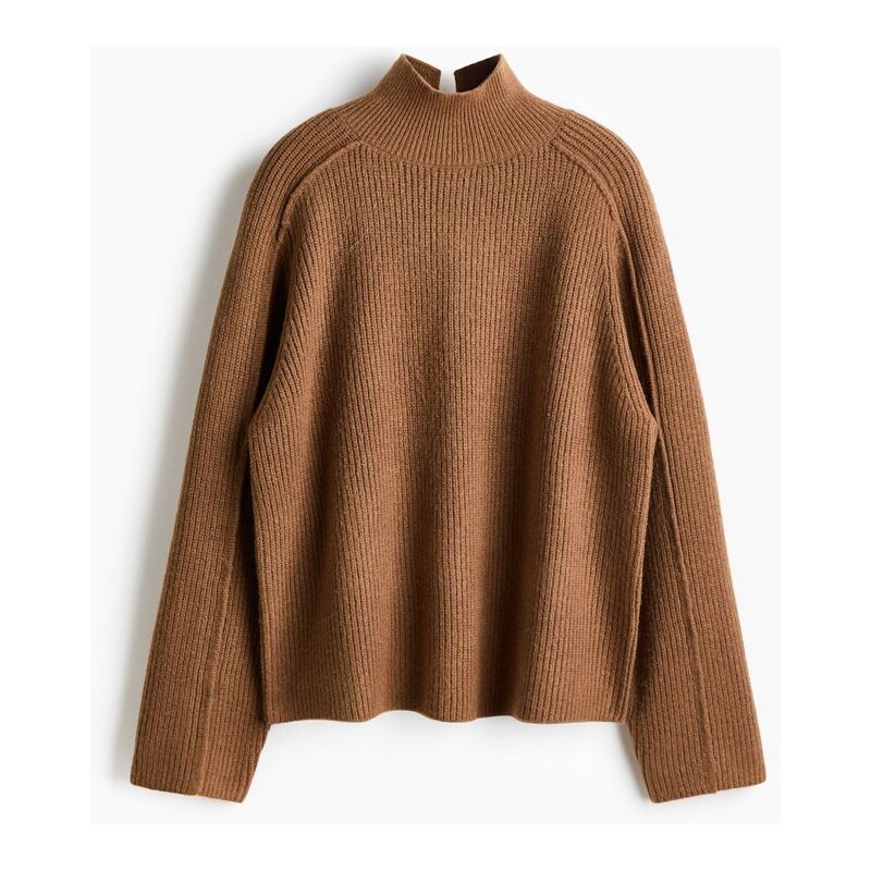 H&M - Svetr z žebrovaného úpletus vysokým límcem - Hnědá