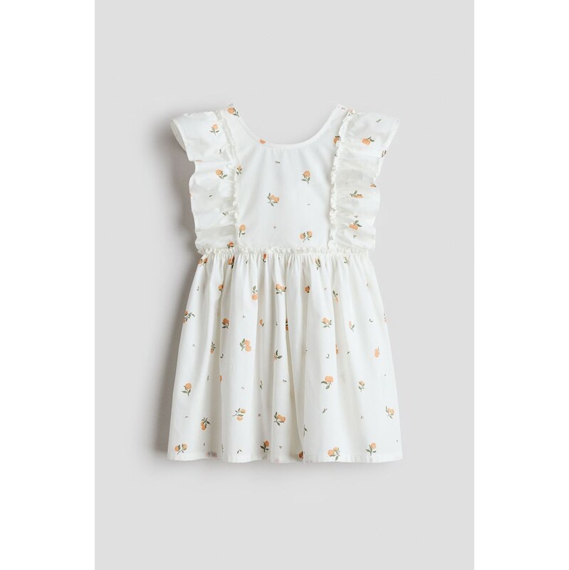 H&M - Bavlněné šatys potiskem - Bílá/Broskve