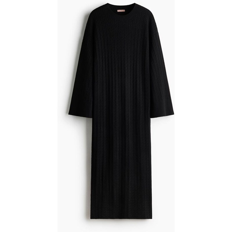 H&M - Pletené šatys copánkovým vzorem - Černá