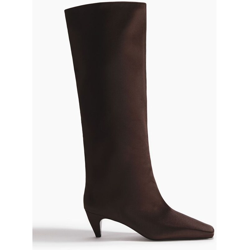 H&M - Saténové kozačky ke kolenům - hnědá 111049519