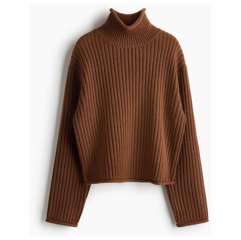 H&M - Vlněný svetr z žebrovaného úpletu - Hnědá