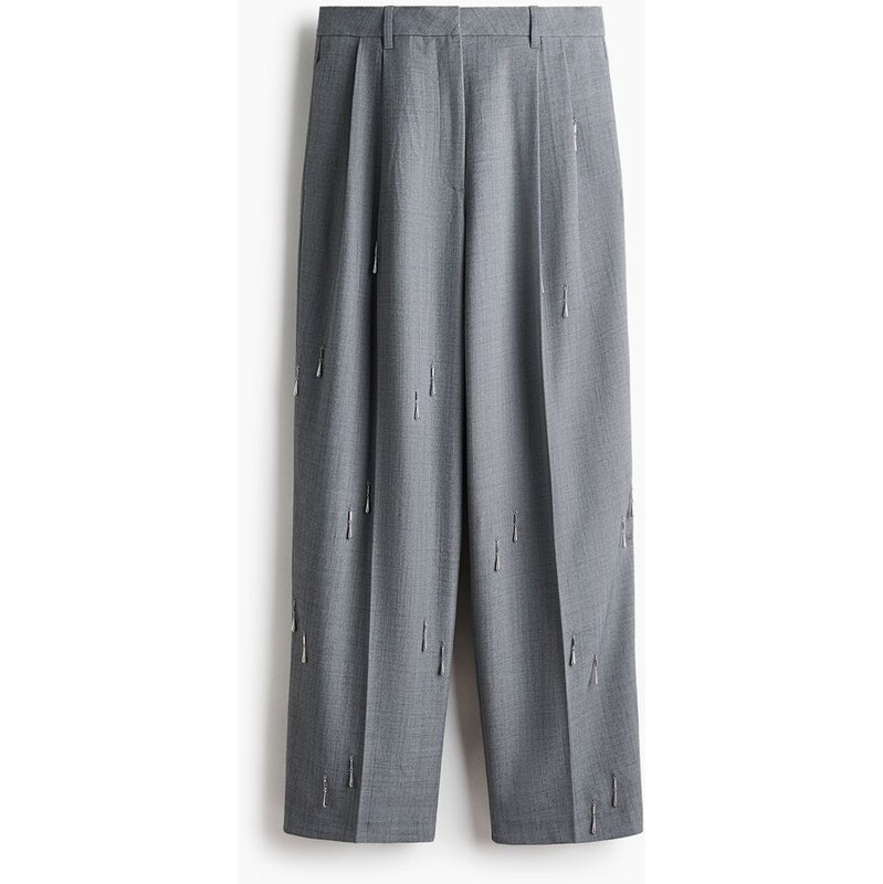 H&M - Kalhoty zdobené korálky - šedá 111049517