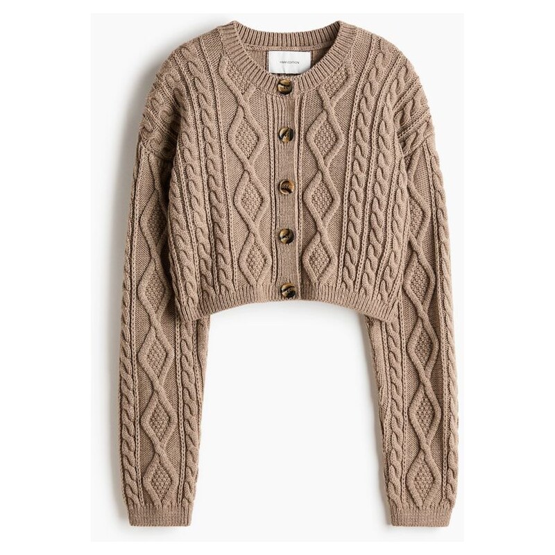 H&M - Propínací svetrs copánkovým vzorem - Hnědošedá
