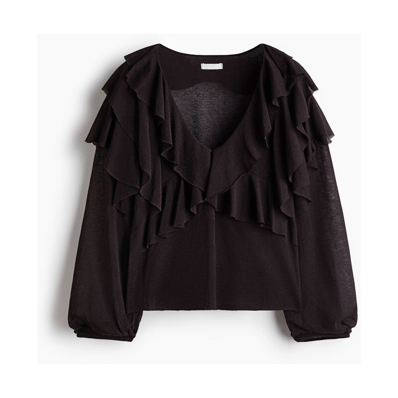 H&M - Top lemovaný volány - Tmavě Hnědá
