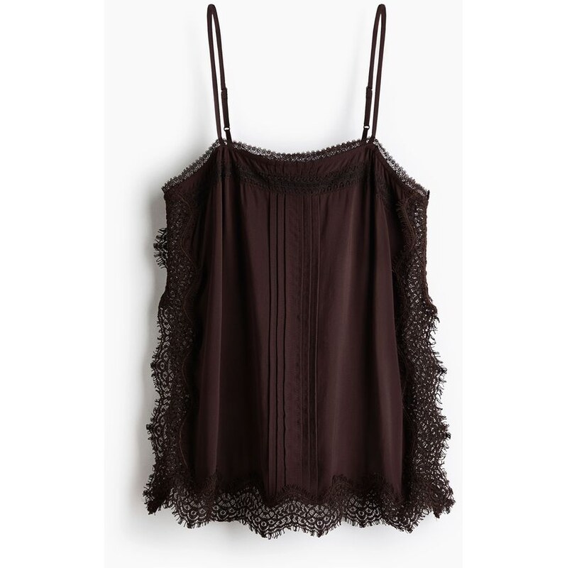 H&M - Viskózový tops krajkovými lemy - Tmavě Hnědá
