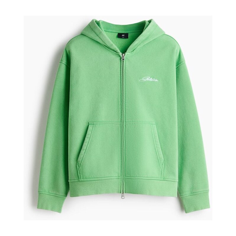 H&M - Bunda se zipem a kapucí Boxy Loose Fit - Jasně Zelená