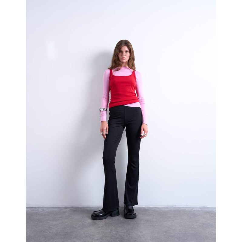 Topshop skinny rib flared trouser in black