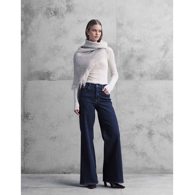 Good American good waist palazzo jeans in mid wash-Blue