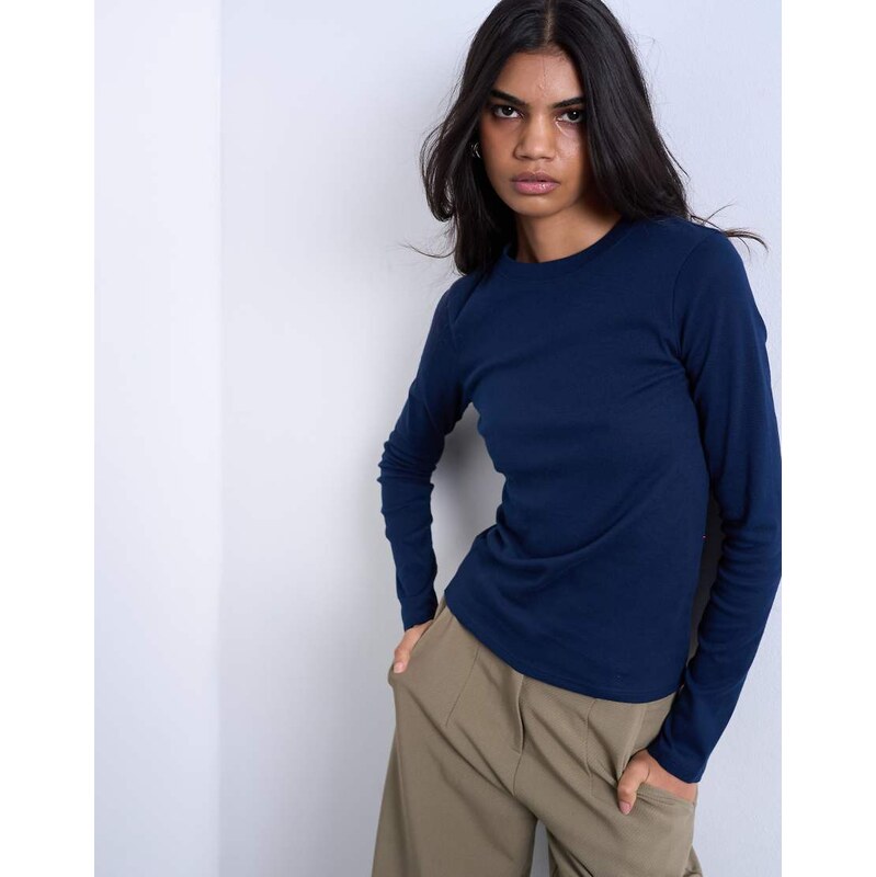 Topshop long sleeve everyday tee in navy