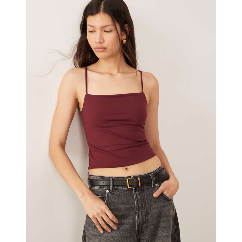 ASOS DESIGN Sculpting cropped cami top in burgundy-Red