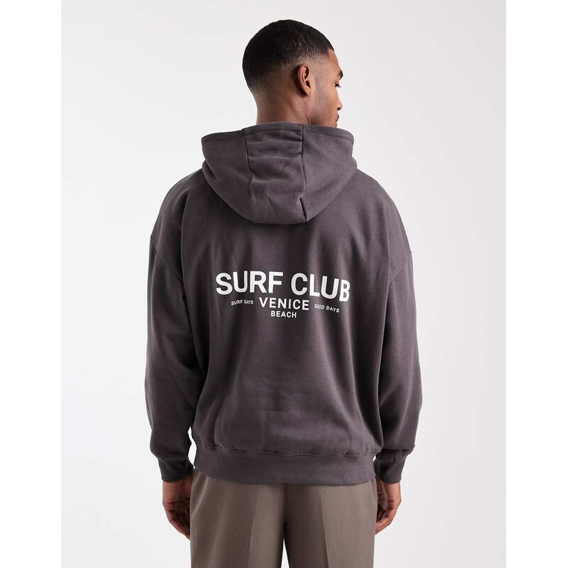 Threadbare relaxed fit hoodie with graphic print in slate grey