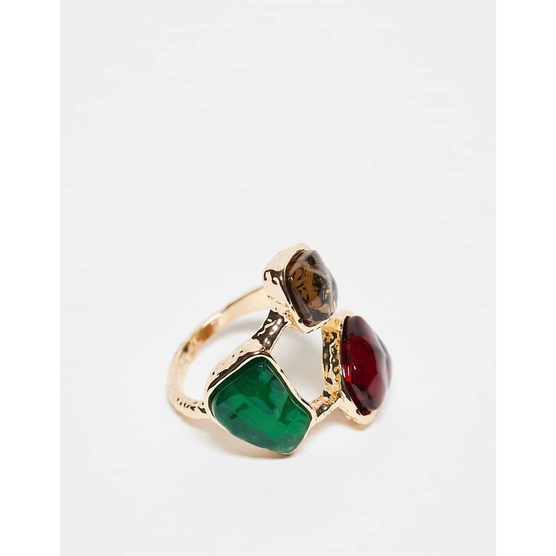 Reclaimed Vintage wrap around ring in set multi stone in gold