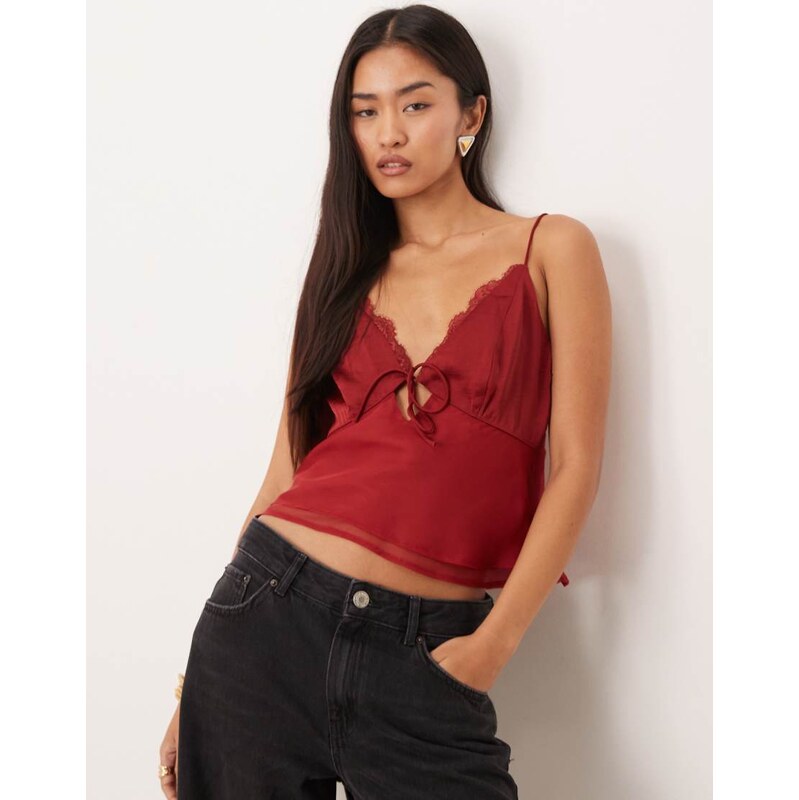 Abercrombie & Fitch lace cami top in burgundy-Red