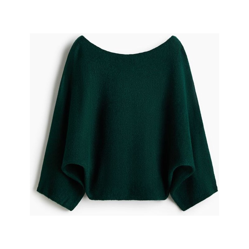 H&M - Svetrs netopýřím rukávem - Tmavě Zelená