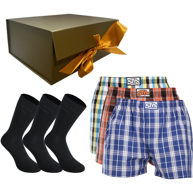 Pánská dárková sada 3PACK trenky a 3PACK bambusové ponožky Styx