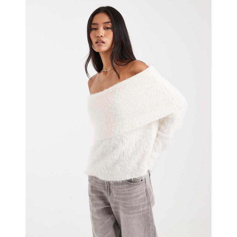 Miss Selfridge foldover lash bardot in cream-Blue 115511471