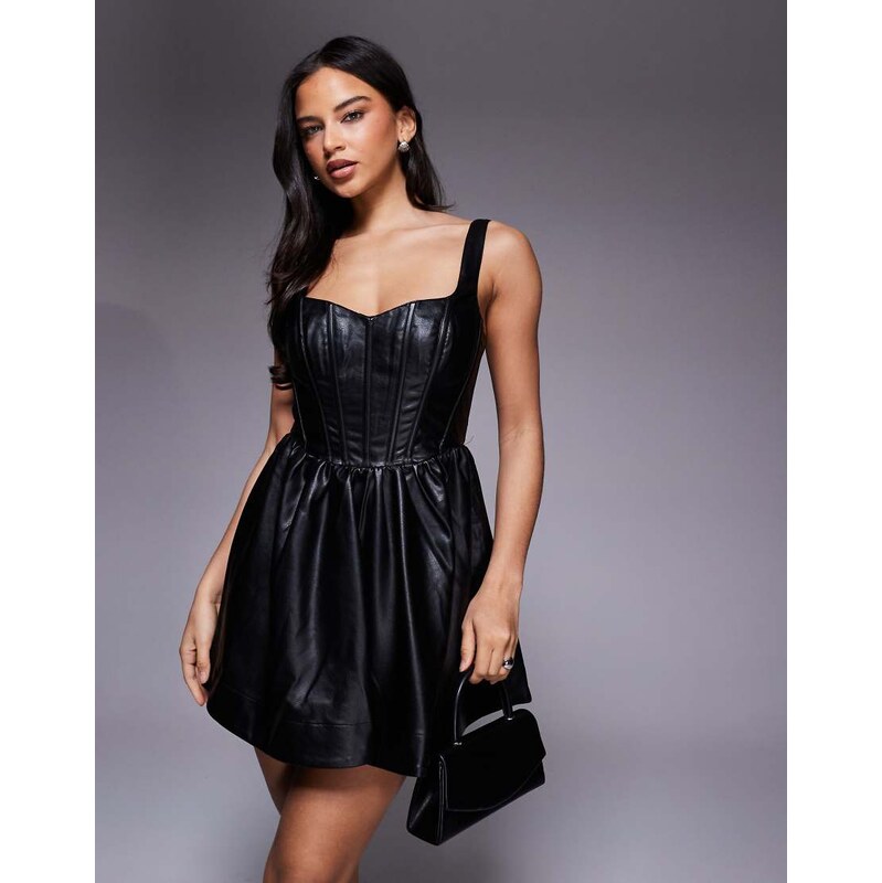 Bardot Savoy leather look mini dress in black