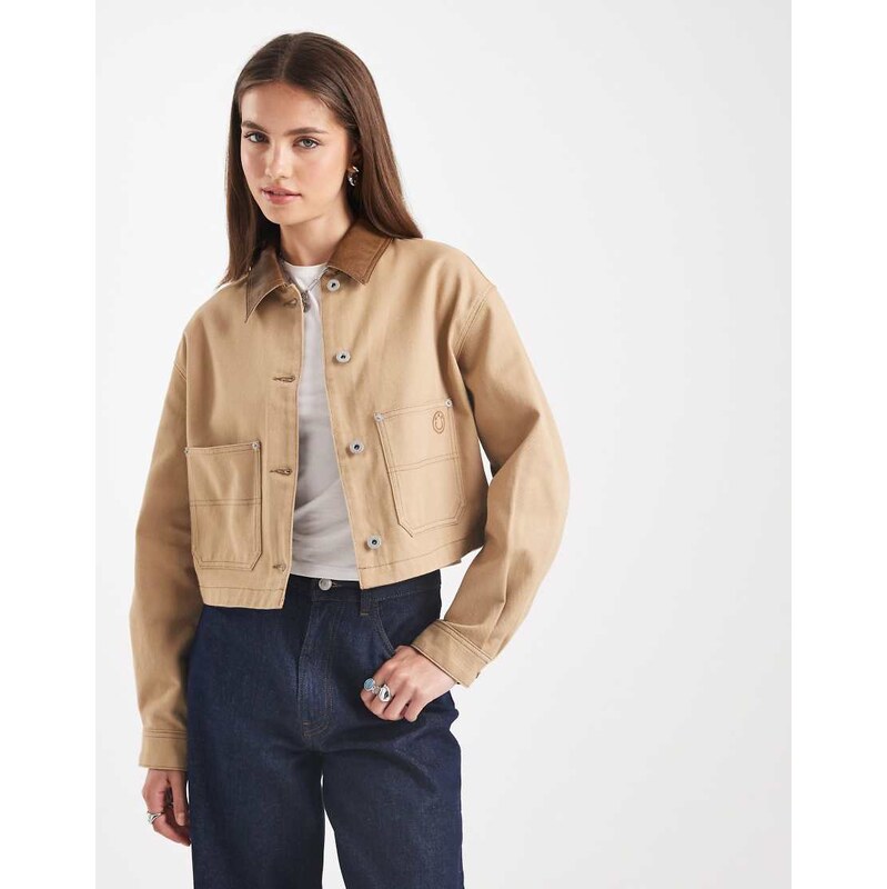 HUGO BLUE Andeso twill workwear barn jacket in beige-Neutral