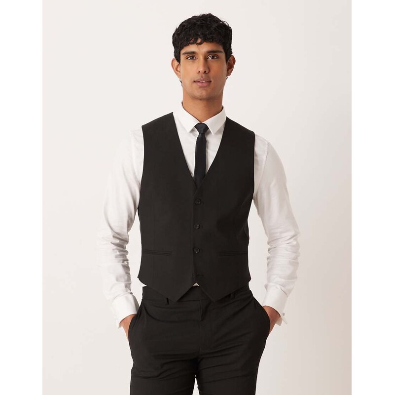 ASOS DESIGN skinny suit waistcoat in black