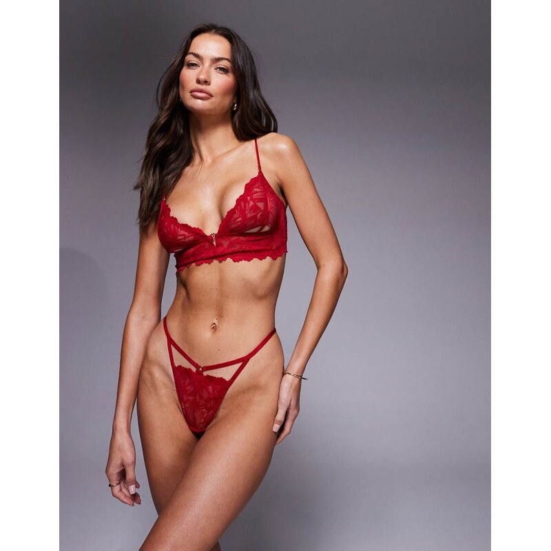 ASOS DESIGN Robbie lace cut out tanga brazilian in red 111068158