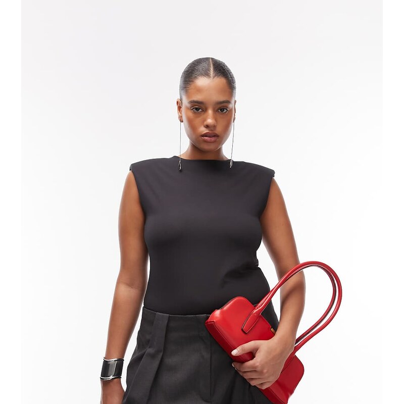 ASOS Curve ASOS DESIGN Curve slinky sleeveless shoulder pad bodysuit 111068177