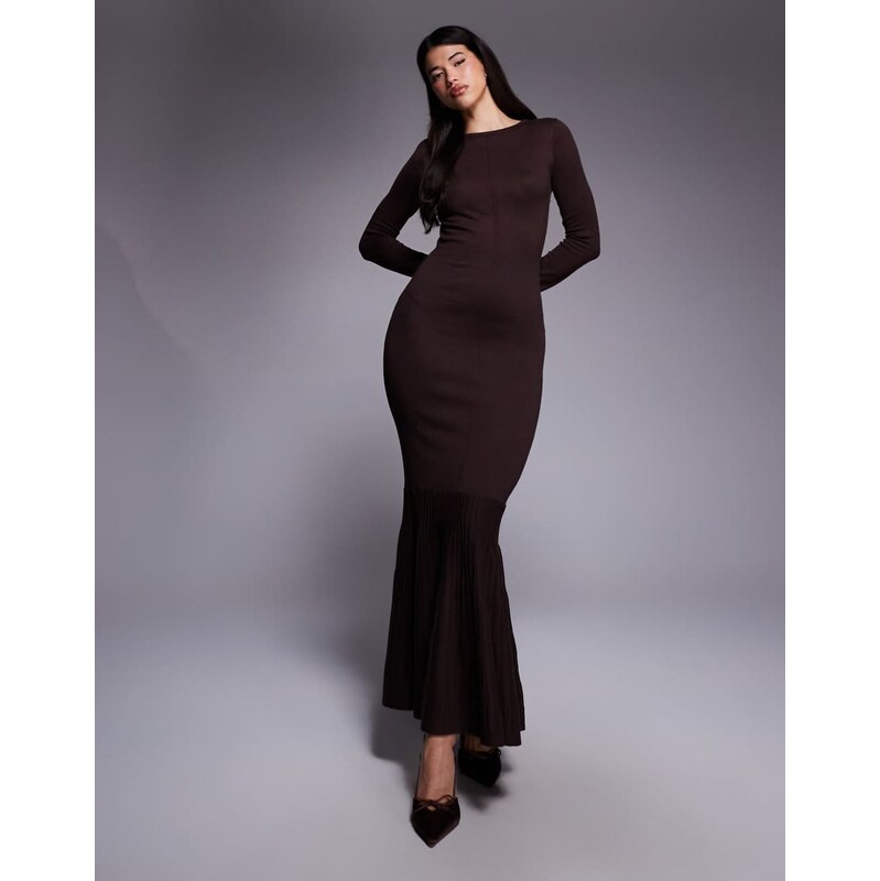 Kaiia exclusive knitted long sleeve flared skirt maxi dress in