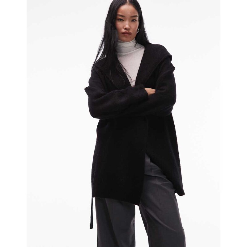 ARKET alpaca wool relaxed fit midi tie front knit cardigan in black 111068238
