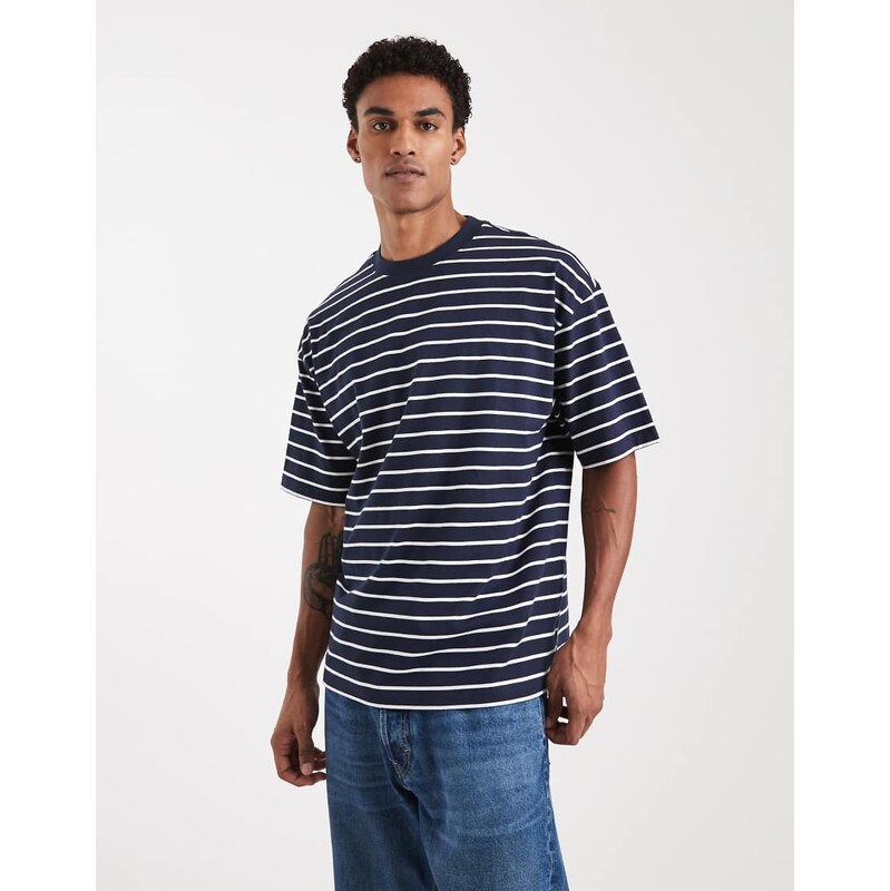 ASOS DESIGN oversized t-shirt in navy and white stripe-Multi