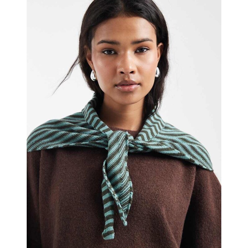 ASOS DESIGN knitted triangle scarf in blue and green stripe-Multi 111068256