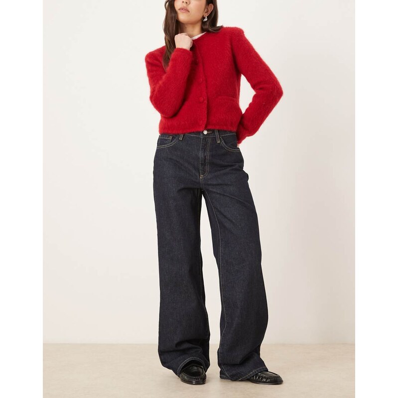 Mango Danila 100% cotton frayed hem straight jean in indigo-Blue