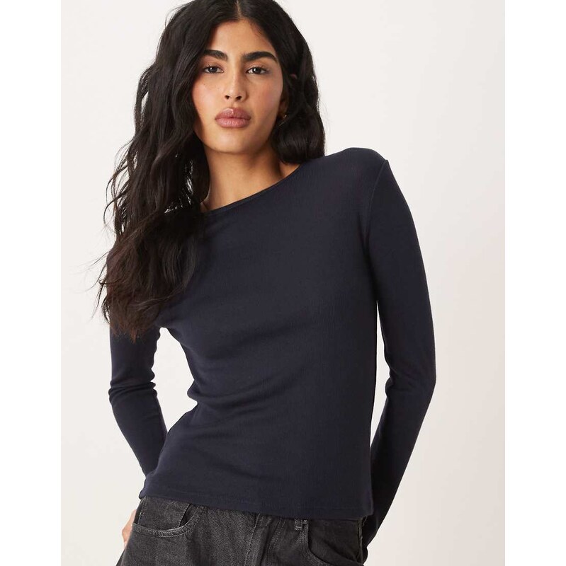 Mango long sleeve t-shirt in navy