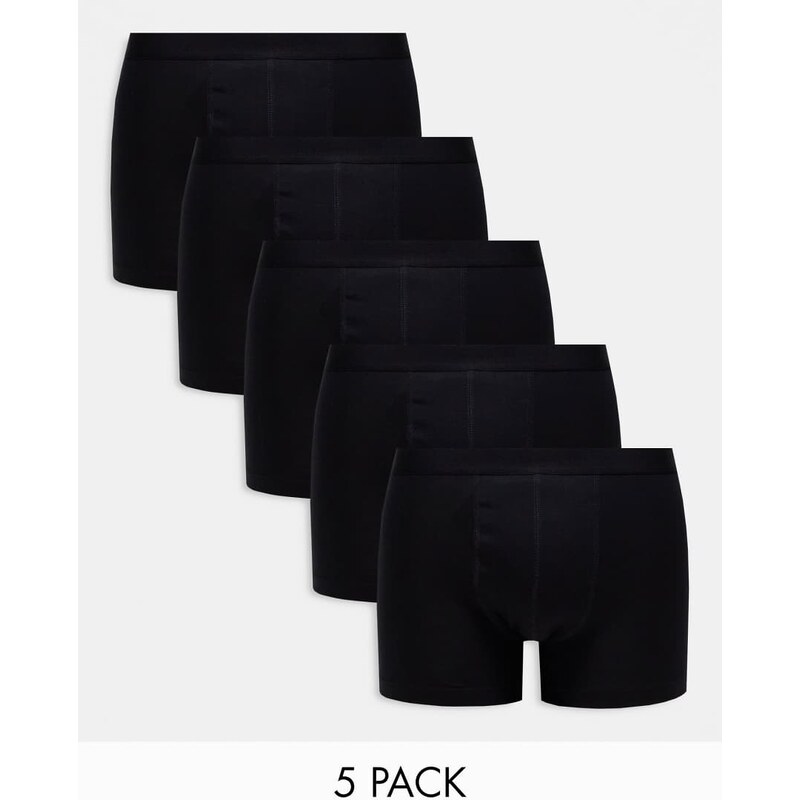 ASOS DESIGN 5 pack trunks in black
