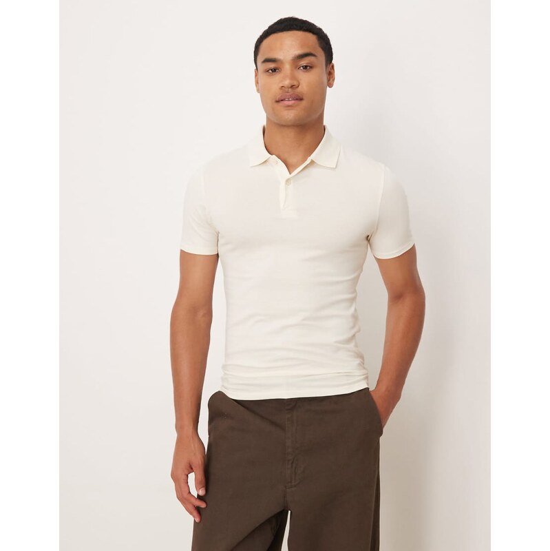 ASOS DESIGN Essentials muscle fit polo in cream-White