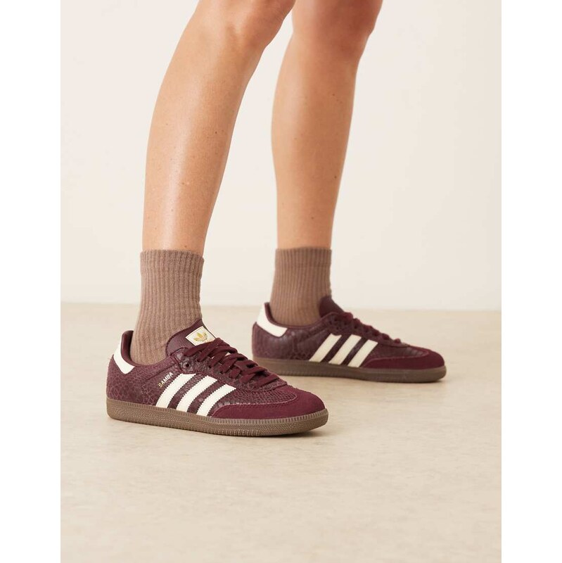 adidas Originals Samba OG trainers in maroon croc print-Red