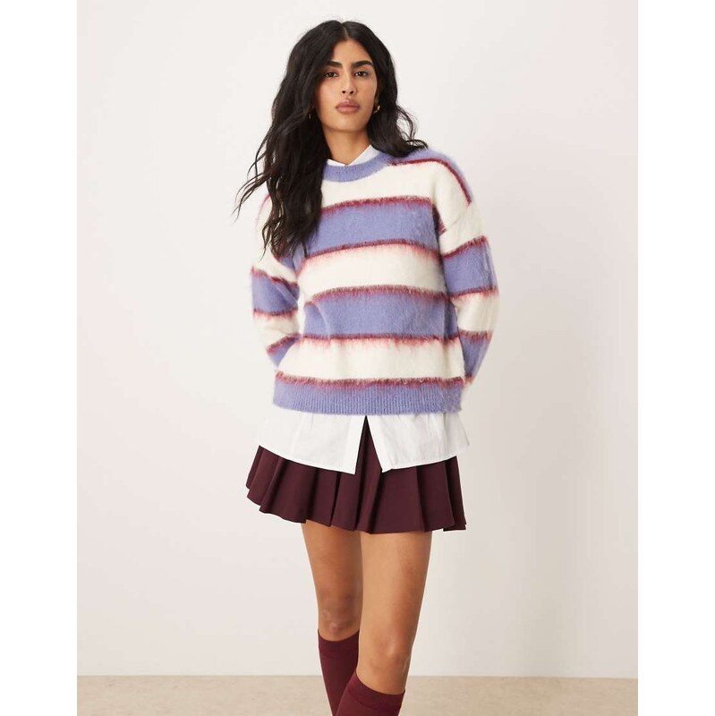 JJXX stripe knitted jumper in blue and cream-White