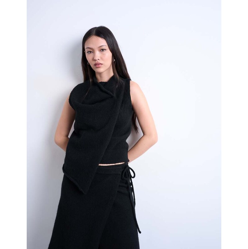 Topshop knitted double layer top in black 111083437