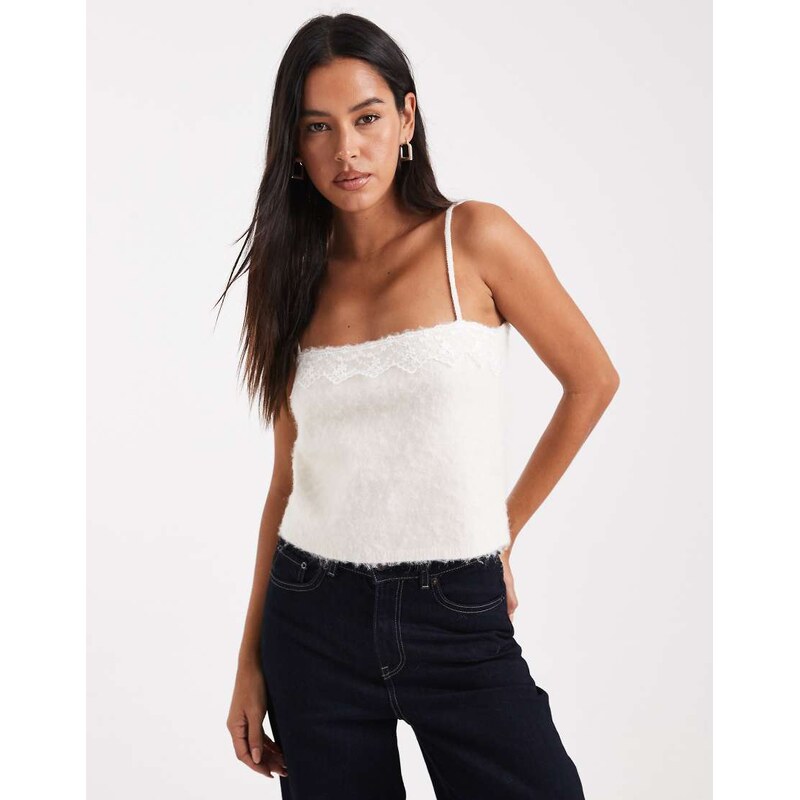 Miss Selfridge lace detail knit cami co-ord in cream-White 115511472