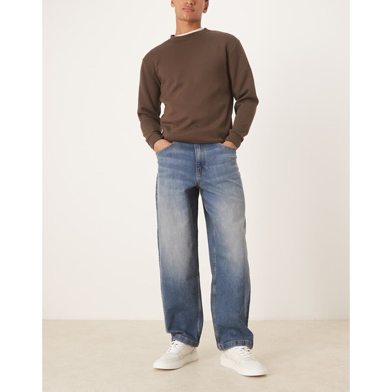 ASOS DESIGN loose straight jeans in mid wash blue